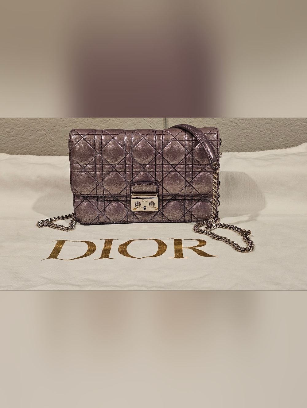 Christian Dior Metallic Lavender Cannage  Wallet on Chain - Picture 2 of 9